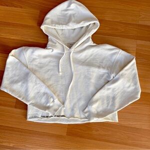 Upcycle x anthropologie white cropped boxy roll hem hoodie